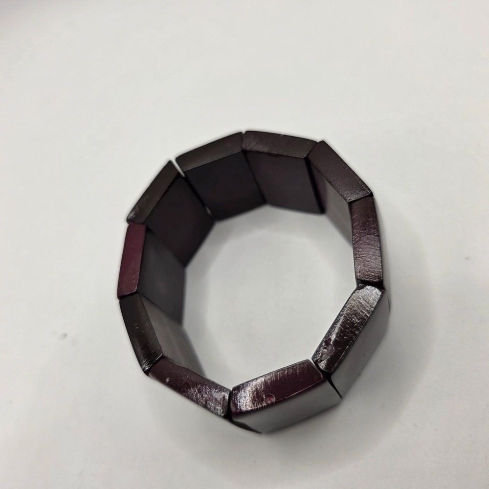 Plum Purple Chunky Resin Stretch Bracelet Marbled Rectangular Panel Statement - Picture 2 of 5